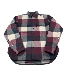 Rag & Bone Maroon Black Metal Snap Button Wool Blend Shacket Size Large Mint